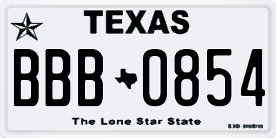 TX license plate BBB0854