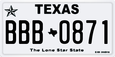 TX license plate BBB0871