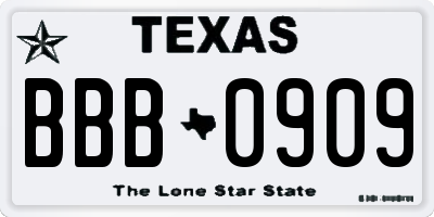 TX license plate BBB0909