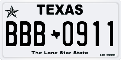 TX license plate BBB0911