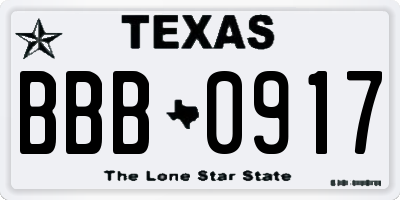 TX license plate BBB0917