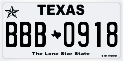 TX license plate BBB0918