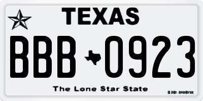 TX license plate BBB0923