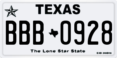 TX license plate BBB0928