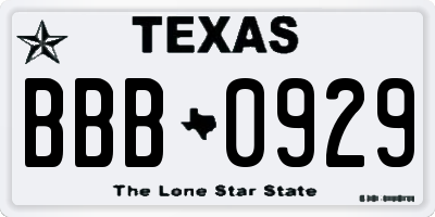 TX license plate BBB0929