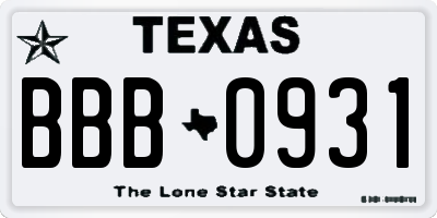 TX license plate BBB0931