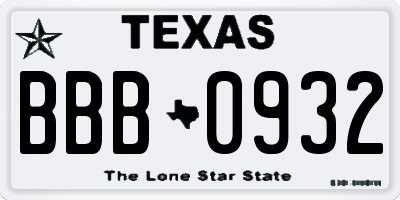 TX license plate BBB0932