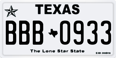 TX license plate BBB0933