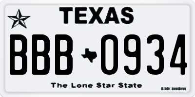 TX license plate BBB0934