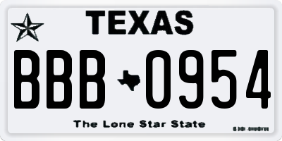 TX license plate BBB0954