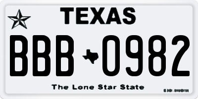 TX license plate BBB0982