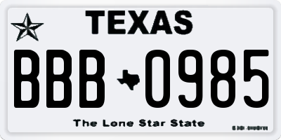 TX license plate BBB0985