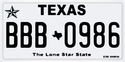 TX license plate BBB0986