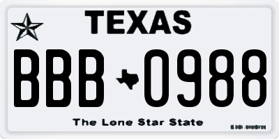 TX license plate BBB0988