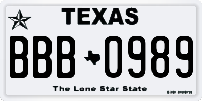 TX license plate BBB0989