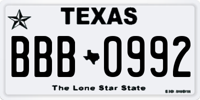 TX license plate BBB0992