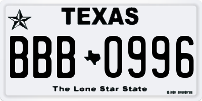 TX license plate BBB0996