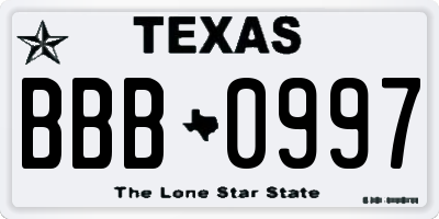 TX license plate BBB0997