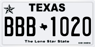 TX license plate BBB1020