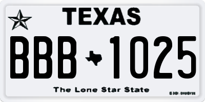 TX license plate BBB1025