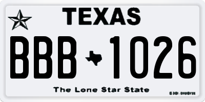 TX license plate BBB1026