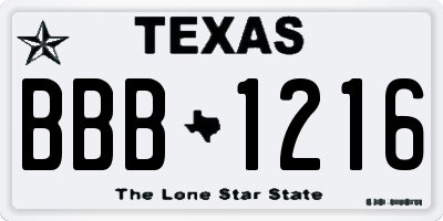 TX license plate BBB1216