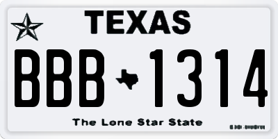 TX license plate BBB1314