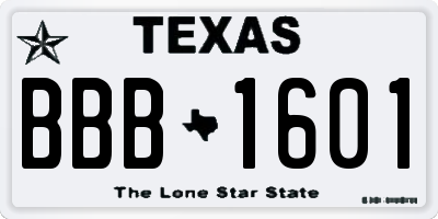 TX license plate BBB1601