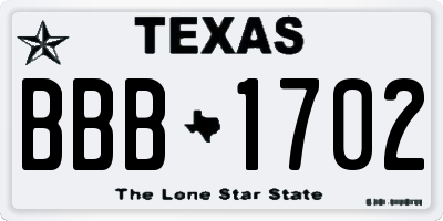 TX license plate BBB1702