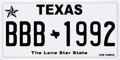 TX license plate BBB1992