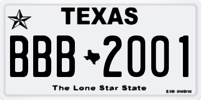 TX license plate BBB2001