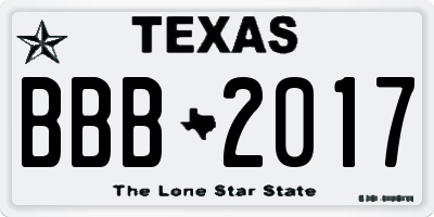 TX license plate BBB2017