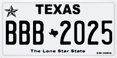 TX license plate BBB2025