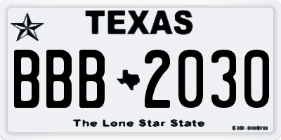 TX license plate BBB2030