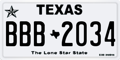 TX license plate BBB2034