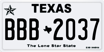 TX license plate BBB2037