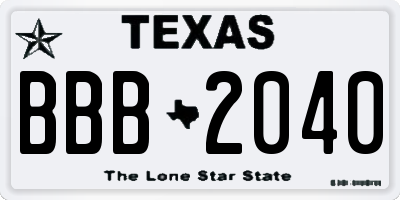 TX license plate BBB2040