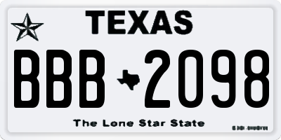 TX license plate BBB2098