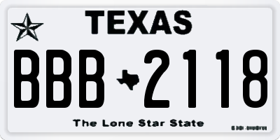 TX license plate BBB2118