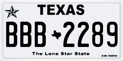 TX license plate BBB2289