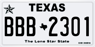 TX license plate BBB2301