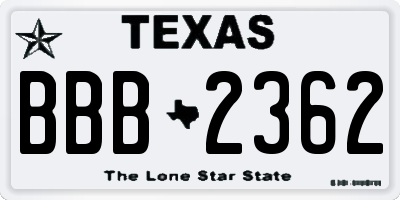 TX license plate BBB2362