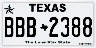 TX license plate BBB2388