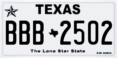 TX license plate BBB2502