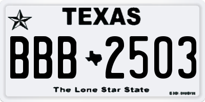 TX license plate BBB2503