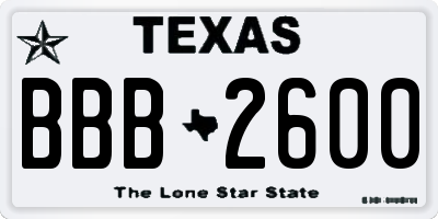 TX license plate BBB2600