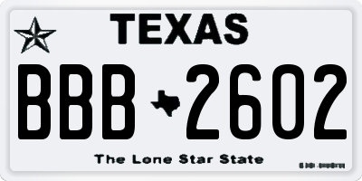 TX license plate BBB2602