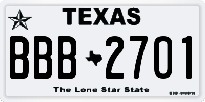 TX license plate BBB2701