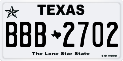 TX license plate BBB2702