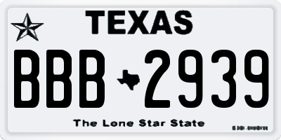 TX license plate BBB2939
